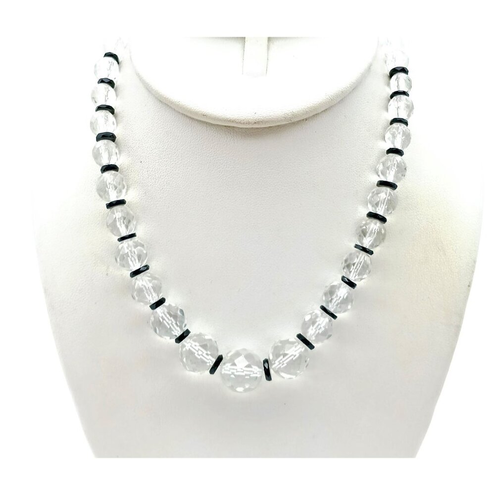 Vintage Faceted Crystal Graduated Necklace, Art Deco High End Clear Glass Beads